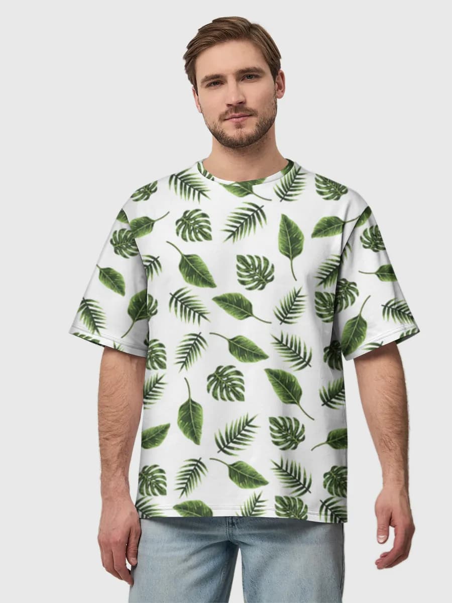 Tropical Botanical Leaves — Men's oversized cotton T-shirt with all-over print, Nature theme