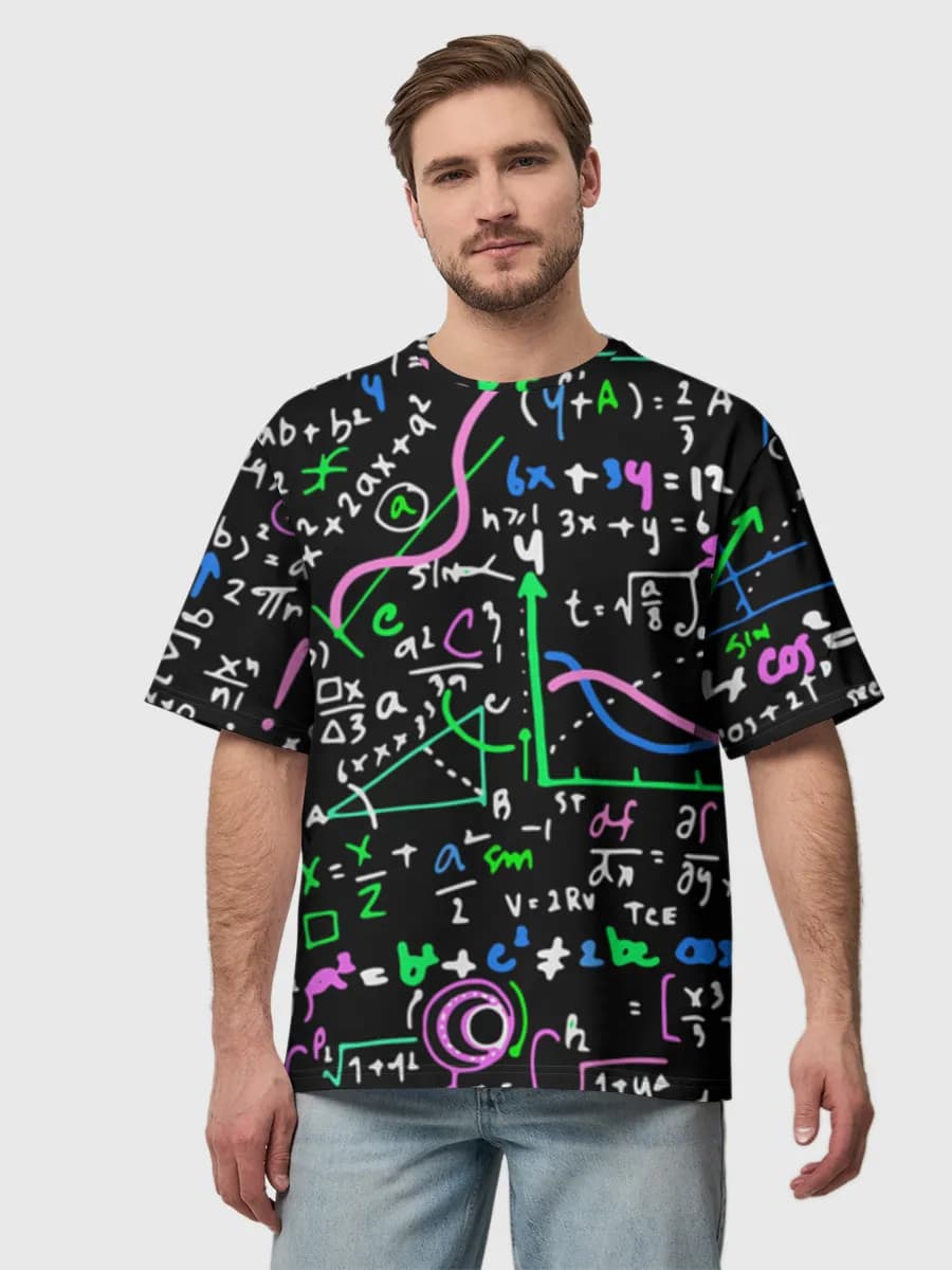 Colorful Math Chalkboard — Men's oversized cotton T-shirt with all-over print, Math theme