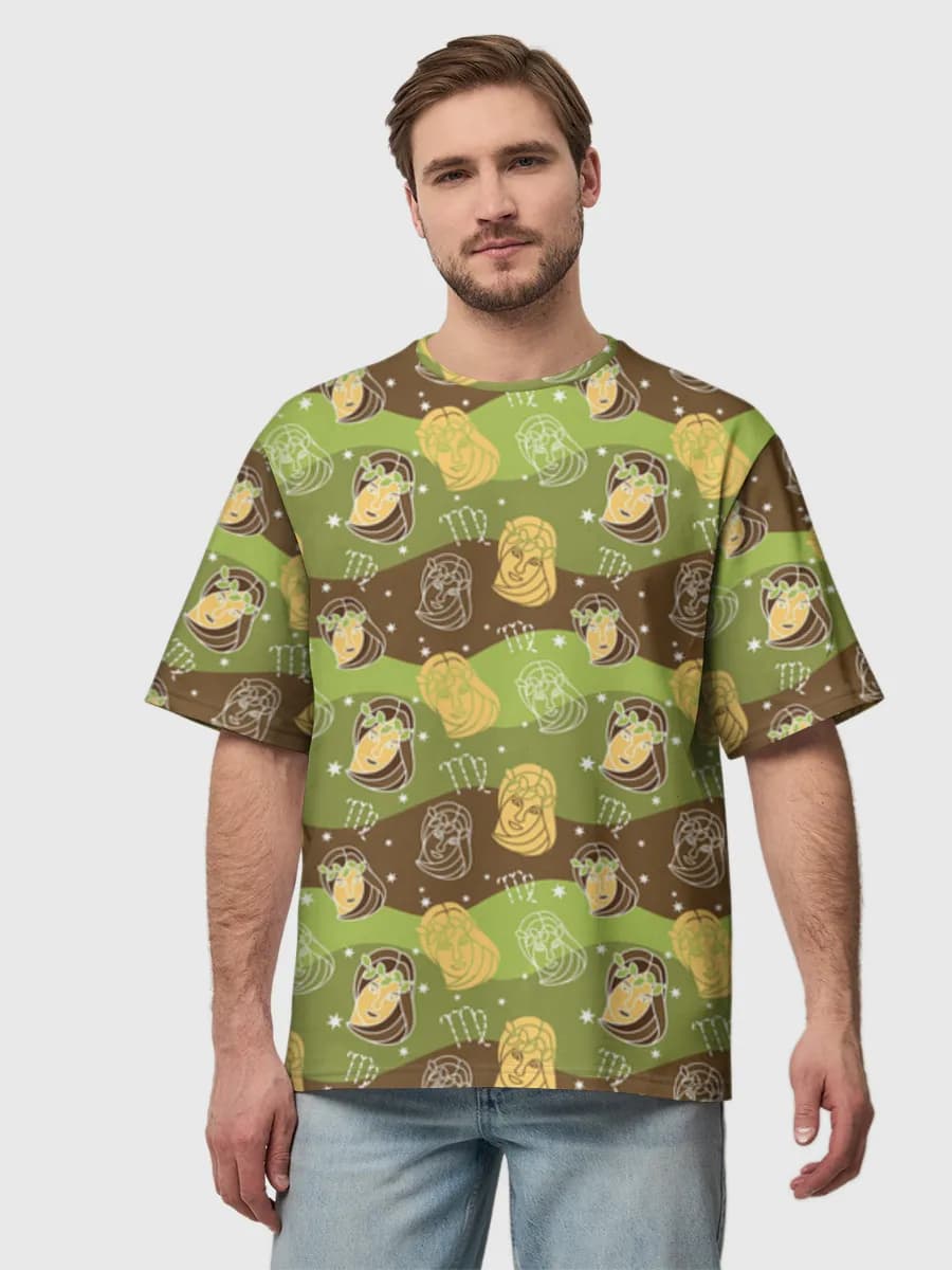 Virgo Zodiac Maiden — Men's oversized cotton T-shirt with all-over print, Astrology theme