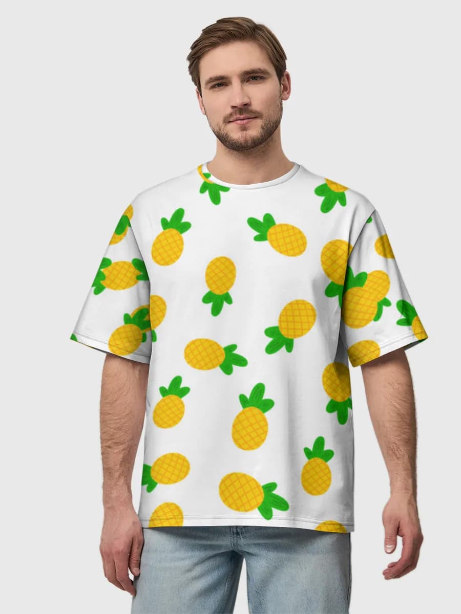 Cute Pineapple Doodles — Men's oversized cotton T-shirt with all-over print, Pineapple theme