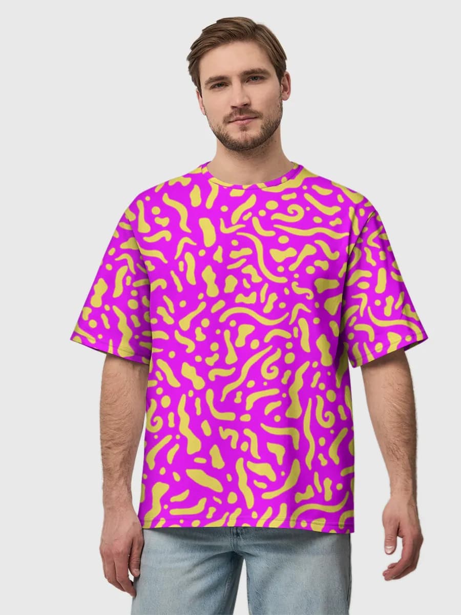 Neon Memphis Squiggles — Men's oversized cotton T-shirt with all-over print, Abstract theme
