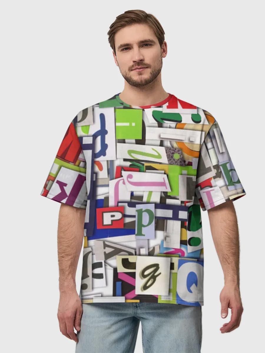 Ransom Note Alphabet Collage — Men's oversized cotton T-shirt with all-over print, Typography theme