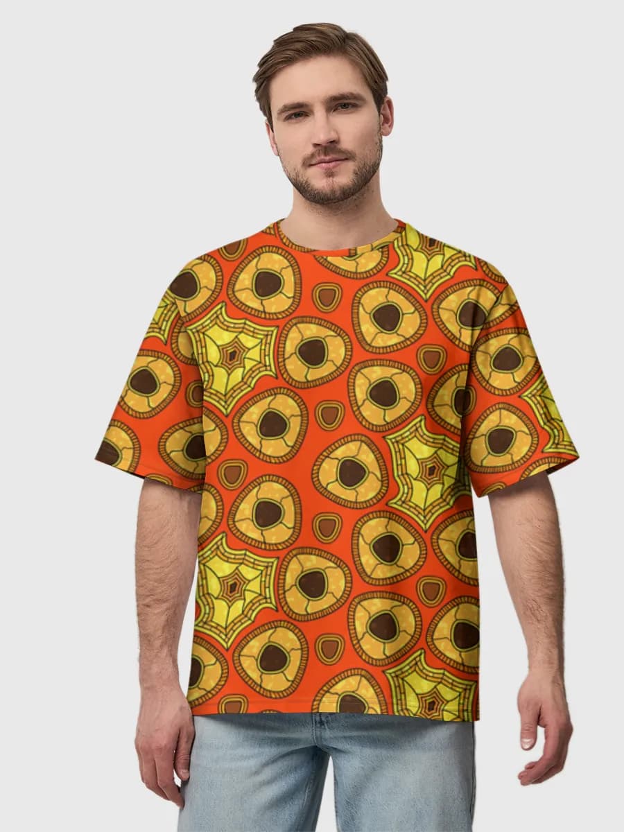 Ankara Inspired Geometric Motifs — Men's oversized cotton T-shirt with all-over print, Geometric theme