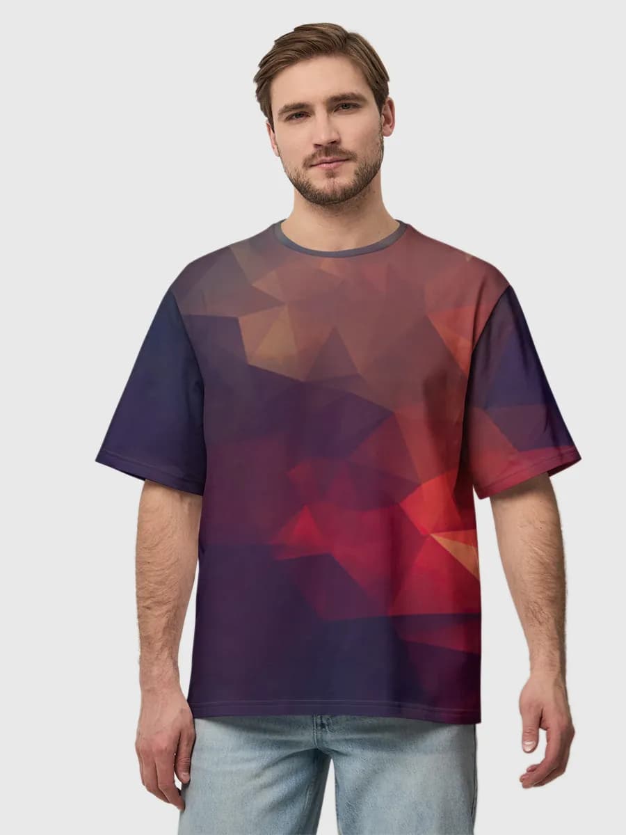 Low Poly Gradient Geometry — Men's oversized cotton T-shirt with all-over print, Abstract theme