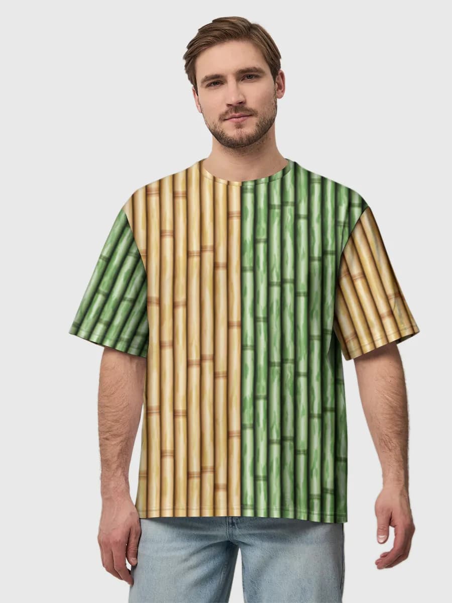 Bamboo Wall Texture — Men's oversized cotton T-shirt with all-over print, Bamboo theme