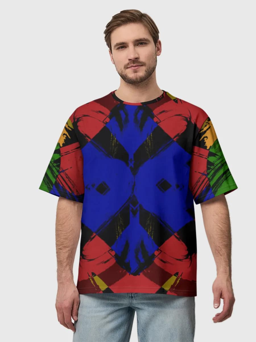 Bold Abstract Kaleidoscope Art — Men's oversized cotton T-shirt with all-over print, Abstract theme