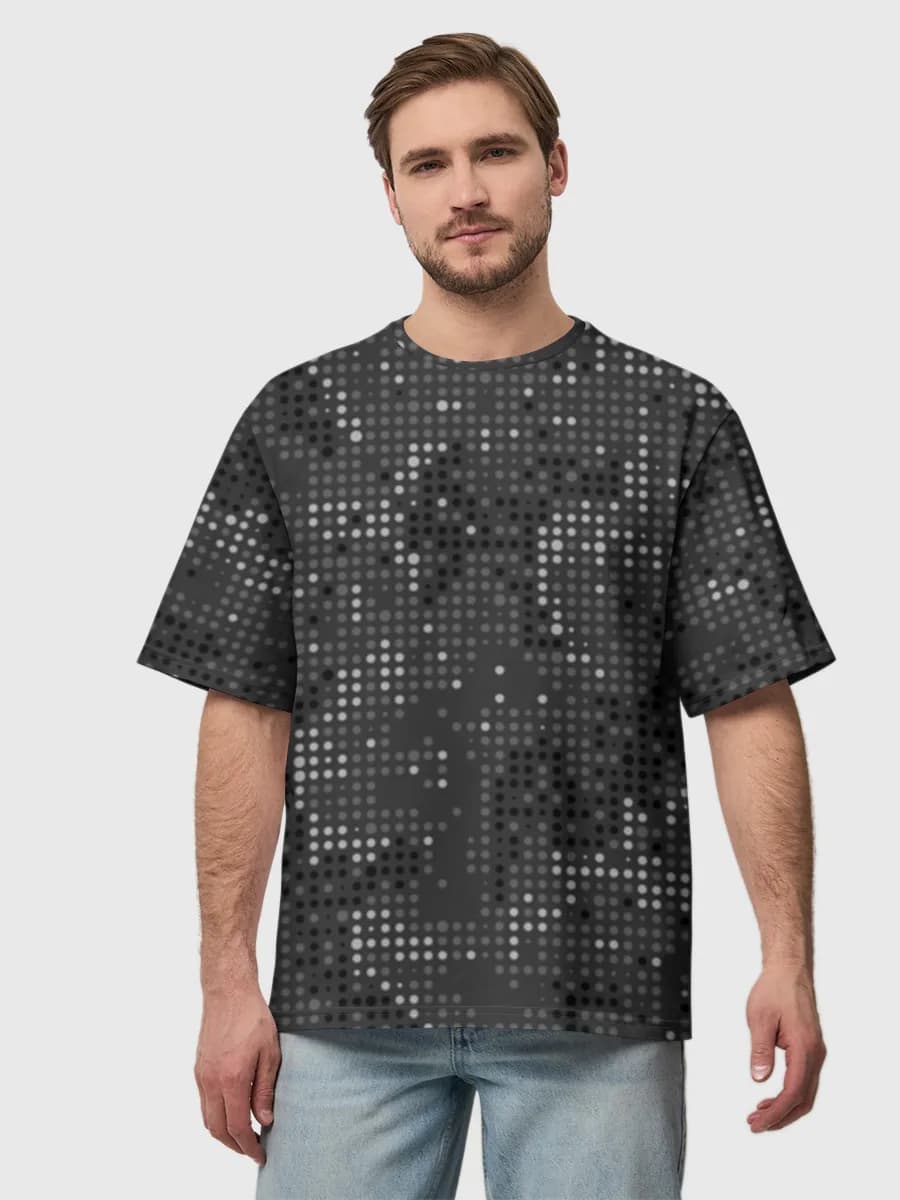 Grayscale Halftone Camo — Men's oversized cotton T-shirt with all-over print, Camouflage theme