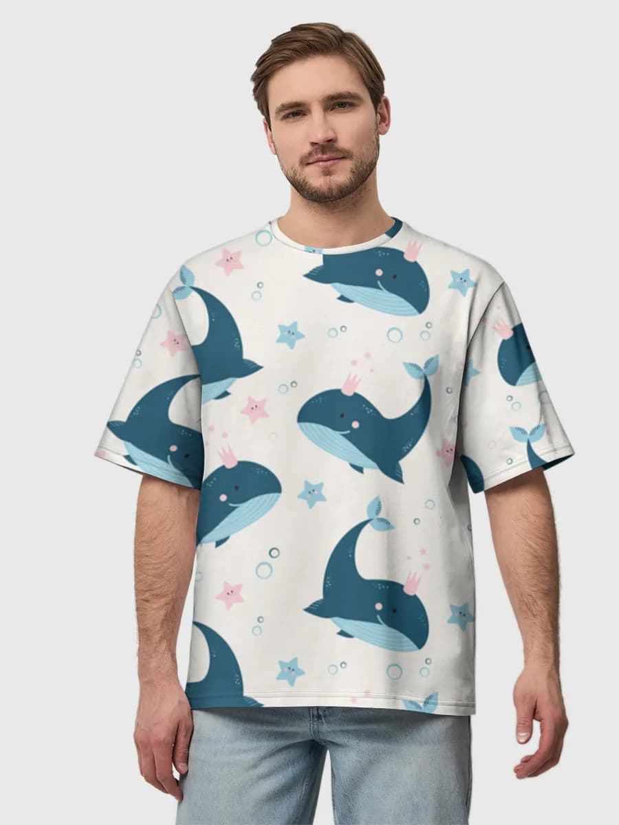 Cute Whale Royalty — Men's oversized cotton T-shirt with all-over print, Whale theme