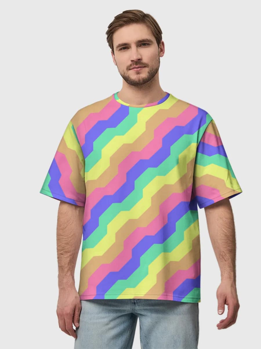 Pastel Zigzag Stripes — Men's oversized cotton T-shirt with all-over print, Abstract theme