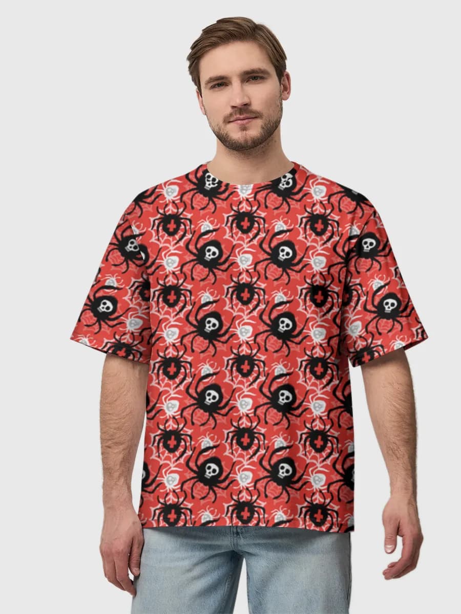 Skull Spiders Web — Men's oversized cotton T-shirt with all-over print, Spiders theme