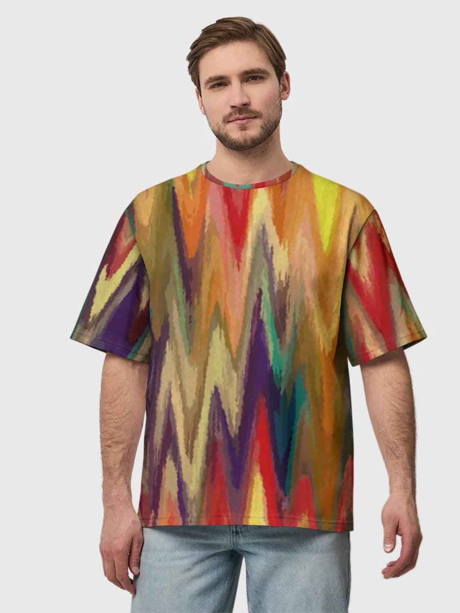 Colorful Zigzag Chevron Waves — Men's oversized cotton T-shirt with all-over print, Abstract theme