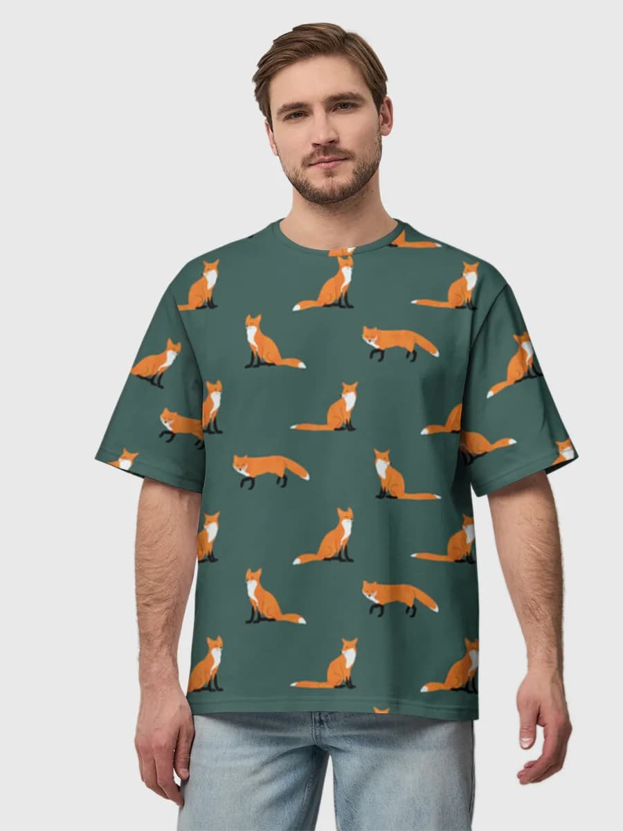 Cute Fox Illustration — Men's oversized cotton T-shirt with all-over print, Fox theme