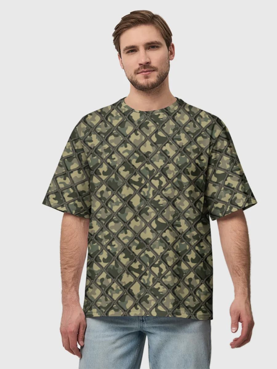 Chain Link Camo — Men's oversized cotton T-shirt with all-over print, Camouflage theme