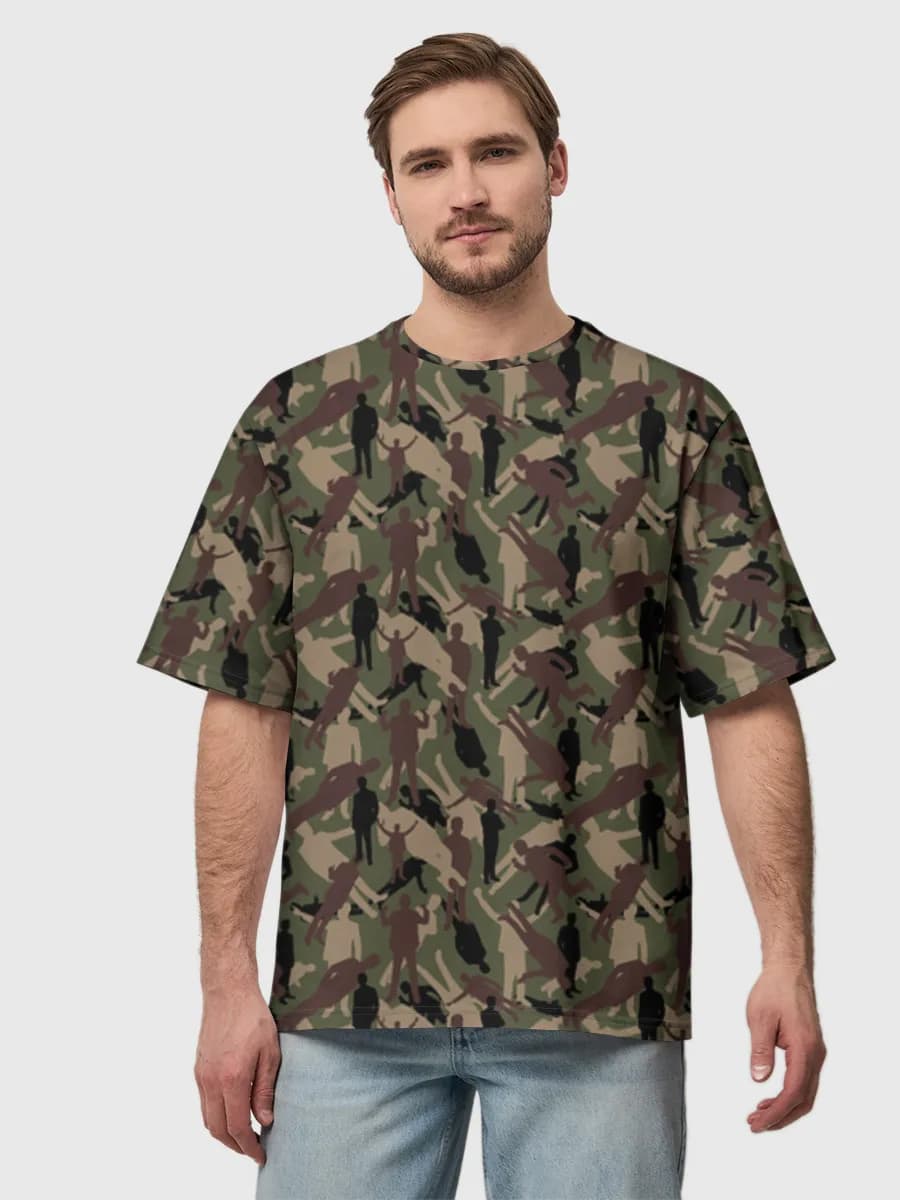 Silhouette Camo Figures — Men's oversized cotton T-shirt with all-over print, Camouflage theme