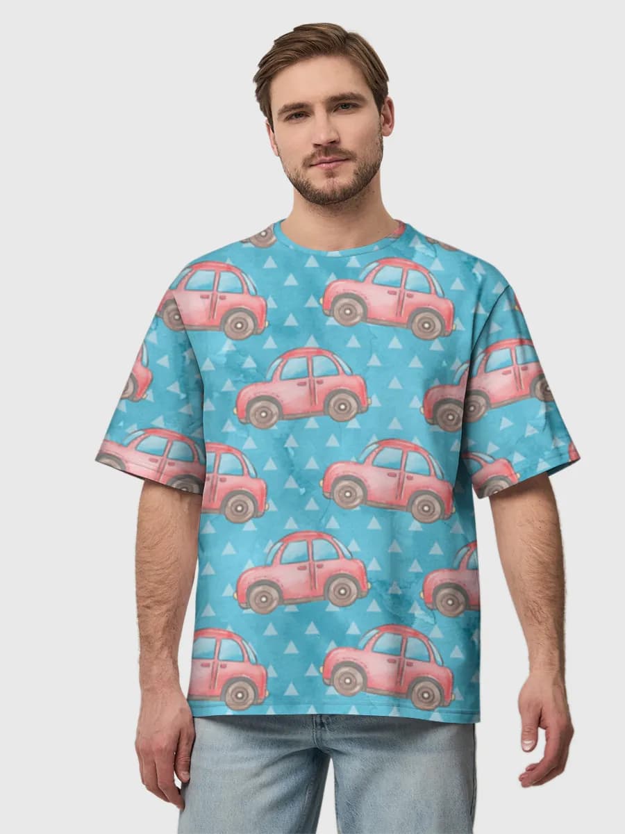 Cute Pink Cars — Men's oversized cotton T-shirt with all-over print, Vehicles theme