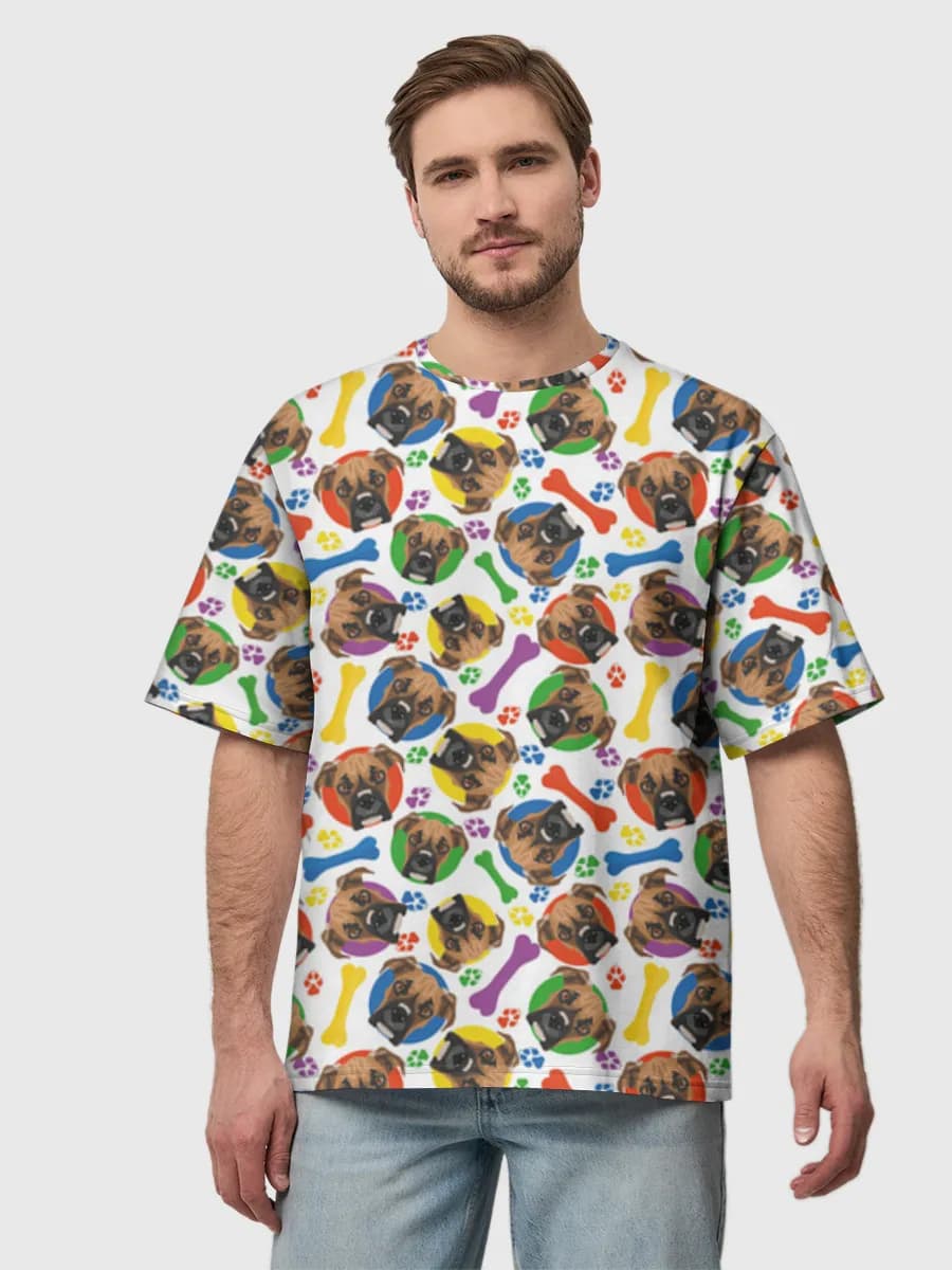 Playful Dog Bones Print — Men's oversized cotton T-shirt with all-over print, Dogs theme