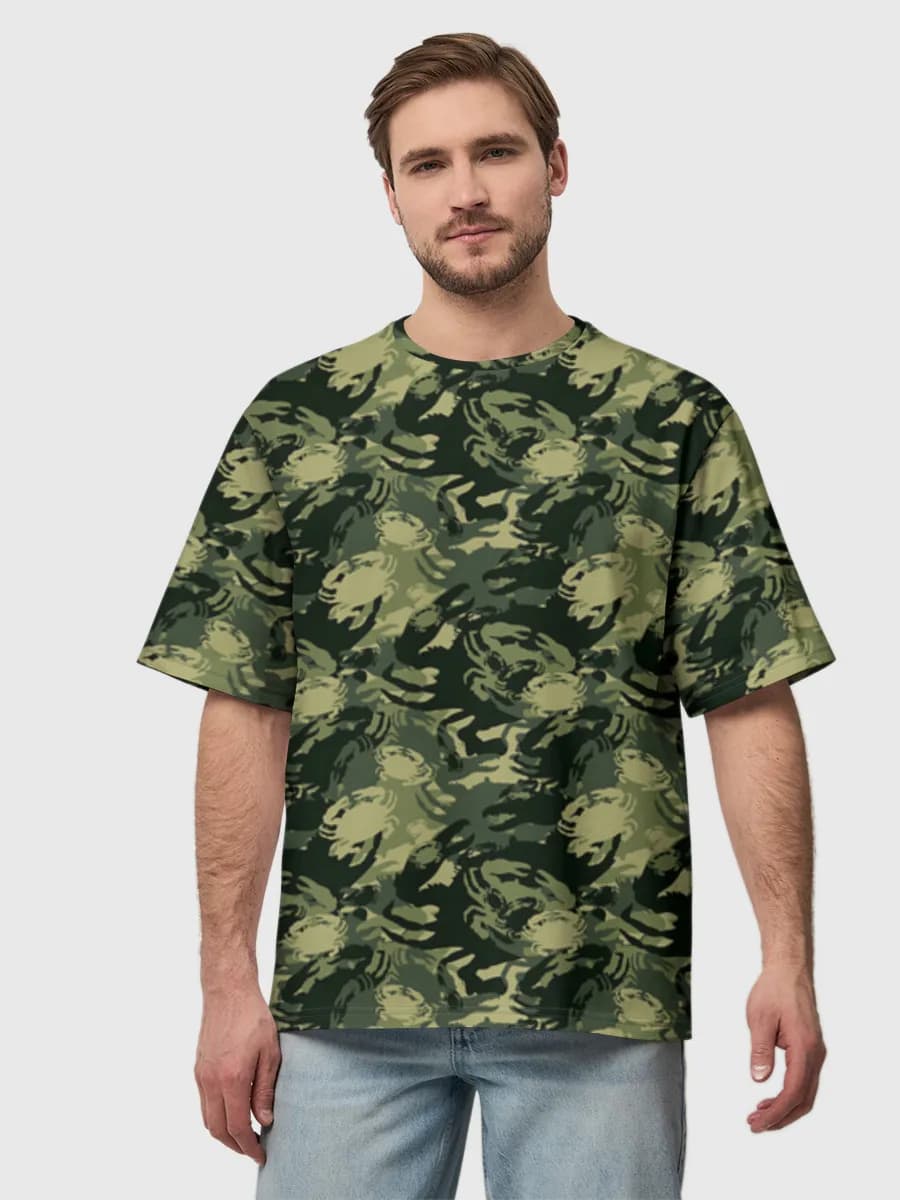 Crab Camo Camouflage — Men's oversized cotton T-shirt with all-over print, Crab theme
