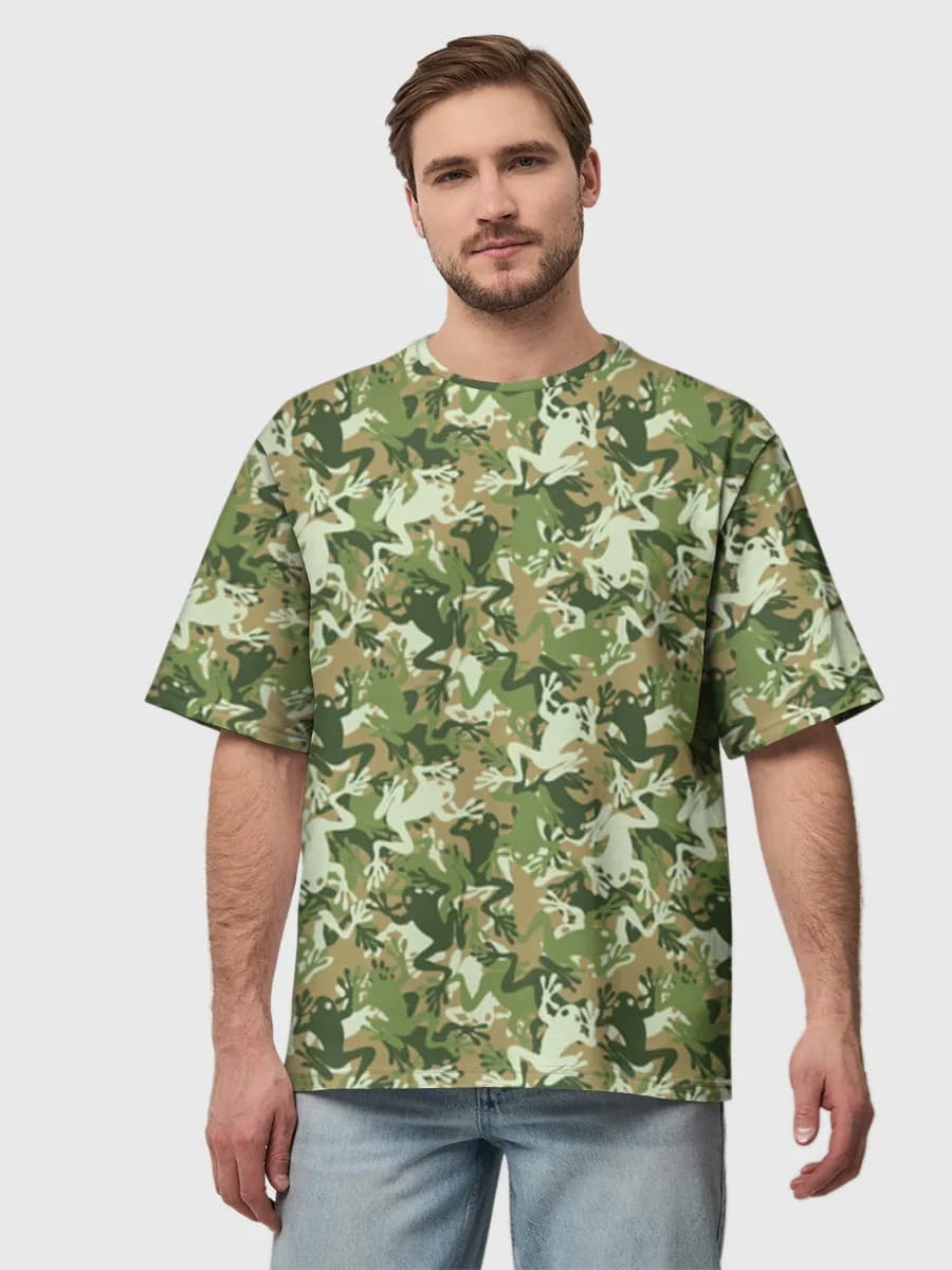 Frog Camouflage Print — Men's oversized cotton T-shirt with all-over print, Frog theme