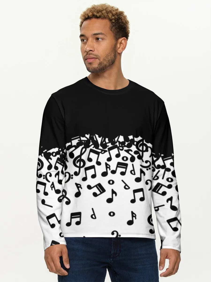 Music Notes Border — Men's cotton long sleeve shirt with all-over print, Music theme