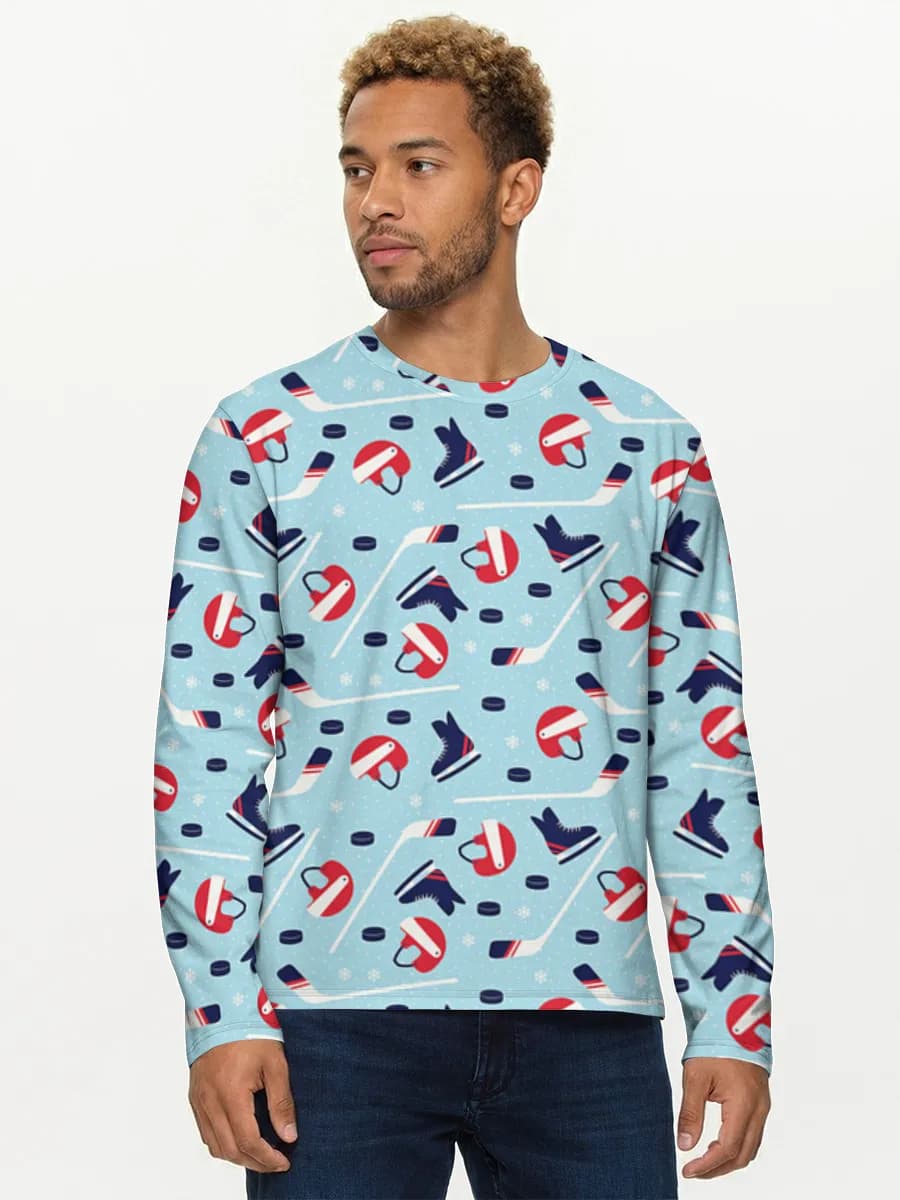 Winter Hockey Gear — Men's cotton long sleeve shirt with all-over print, Hockey theme