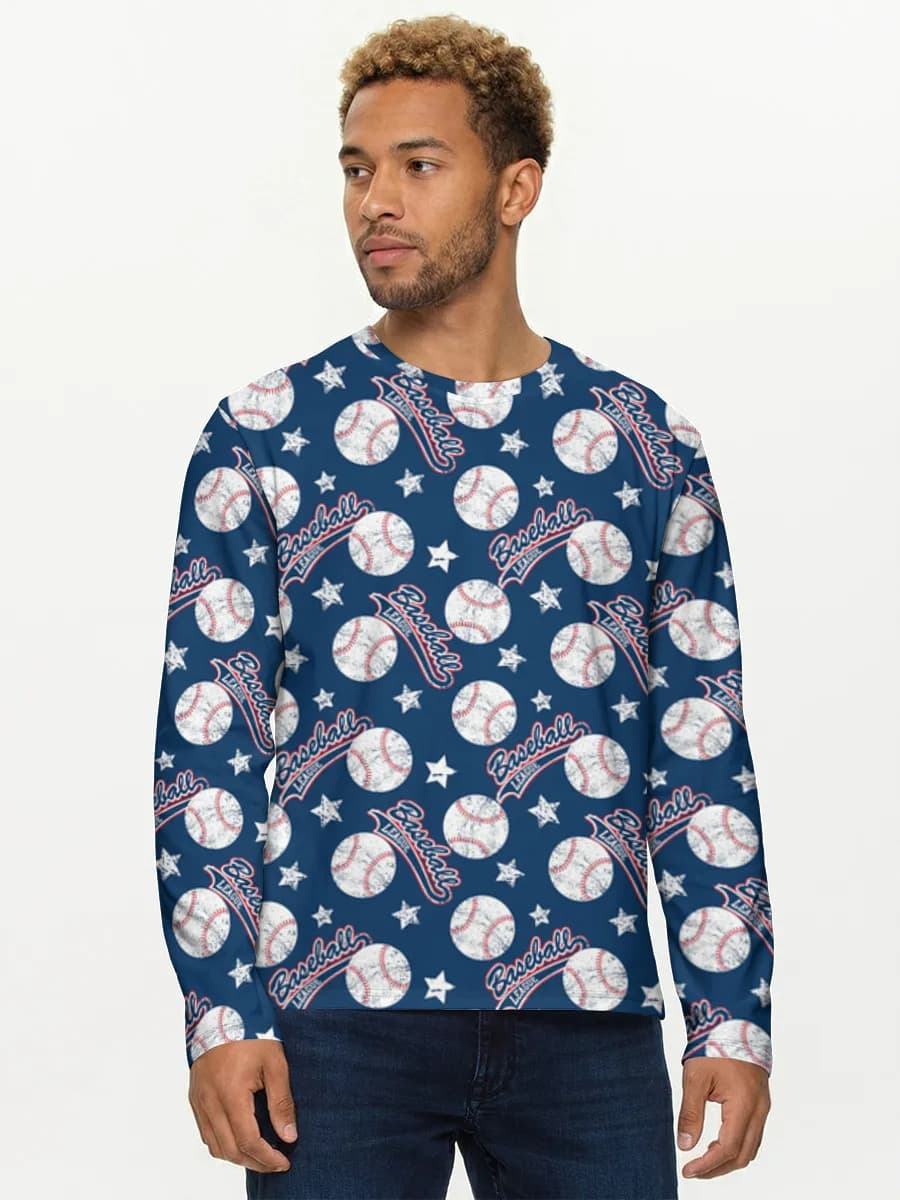 Baseball Stars Print — Men's cotton long sleeve shirt with all-over print, Baseball theme
