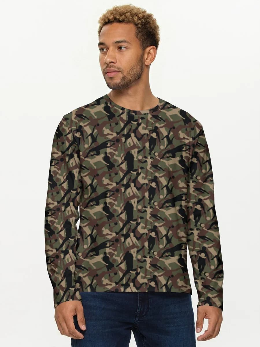 Volleyball Camo Silhouettes — Men's cotton long sleeve shirt with all-over print, Volleyball theme