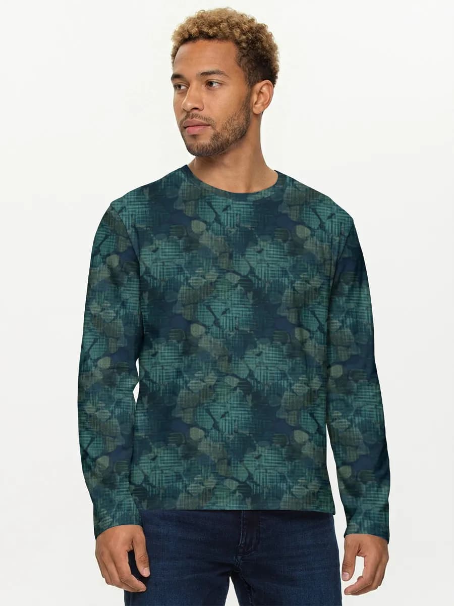 Teal Urban Camo Texture — Men's cotton long sleeve shirt with all-over print, Abstract theme