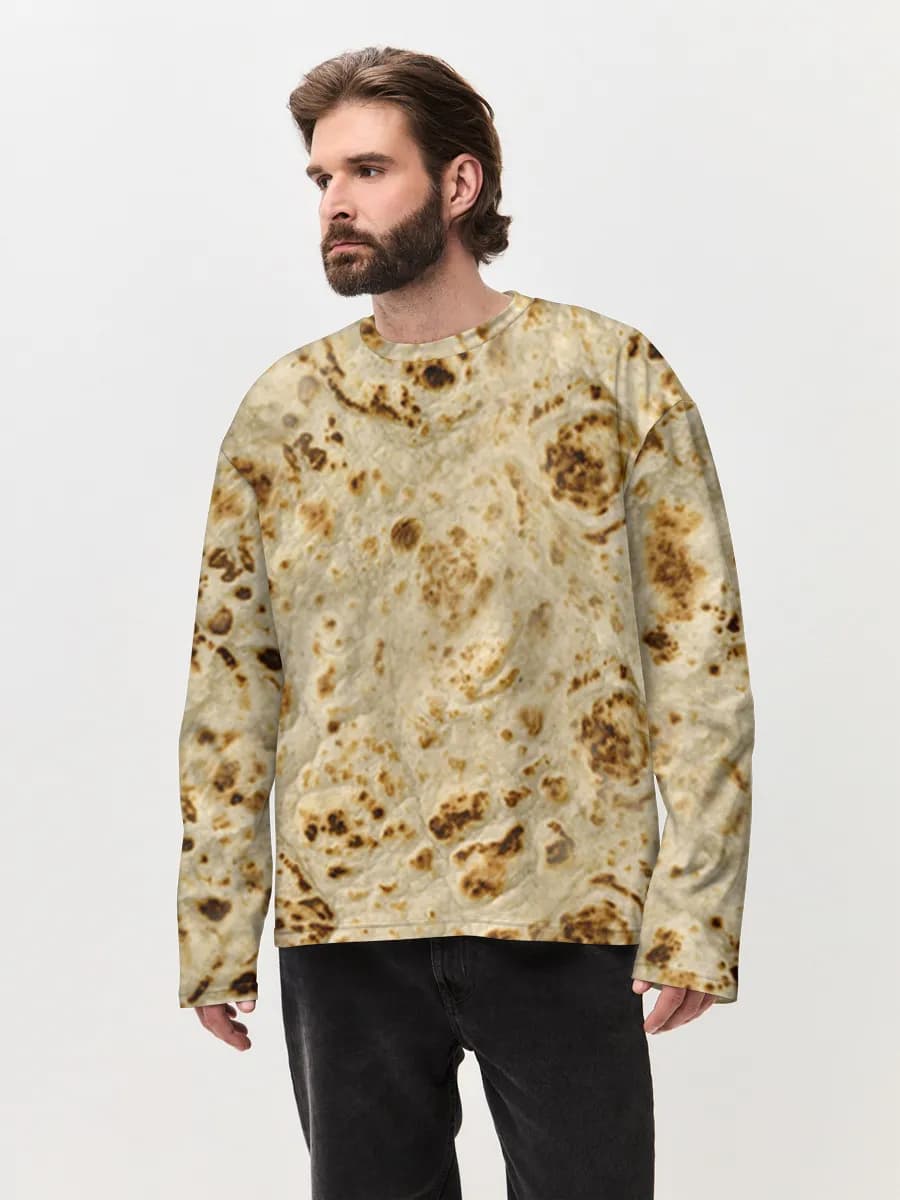 Toasted Tortilla Texture — Men's oversized cotton long sleeve with all-over print, Food theme