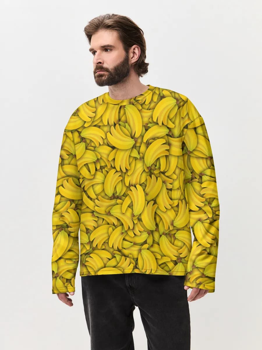 Banana Overload — Men's oversized cotton long sleeve with all-over print, Fruit theme