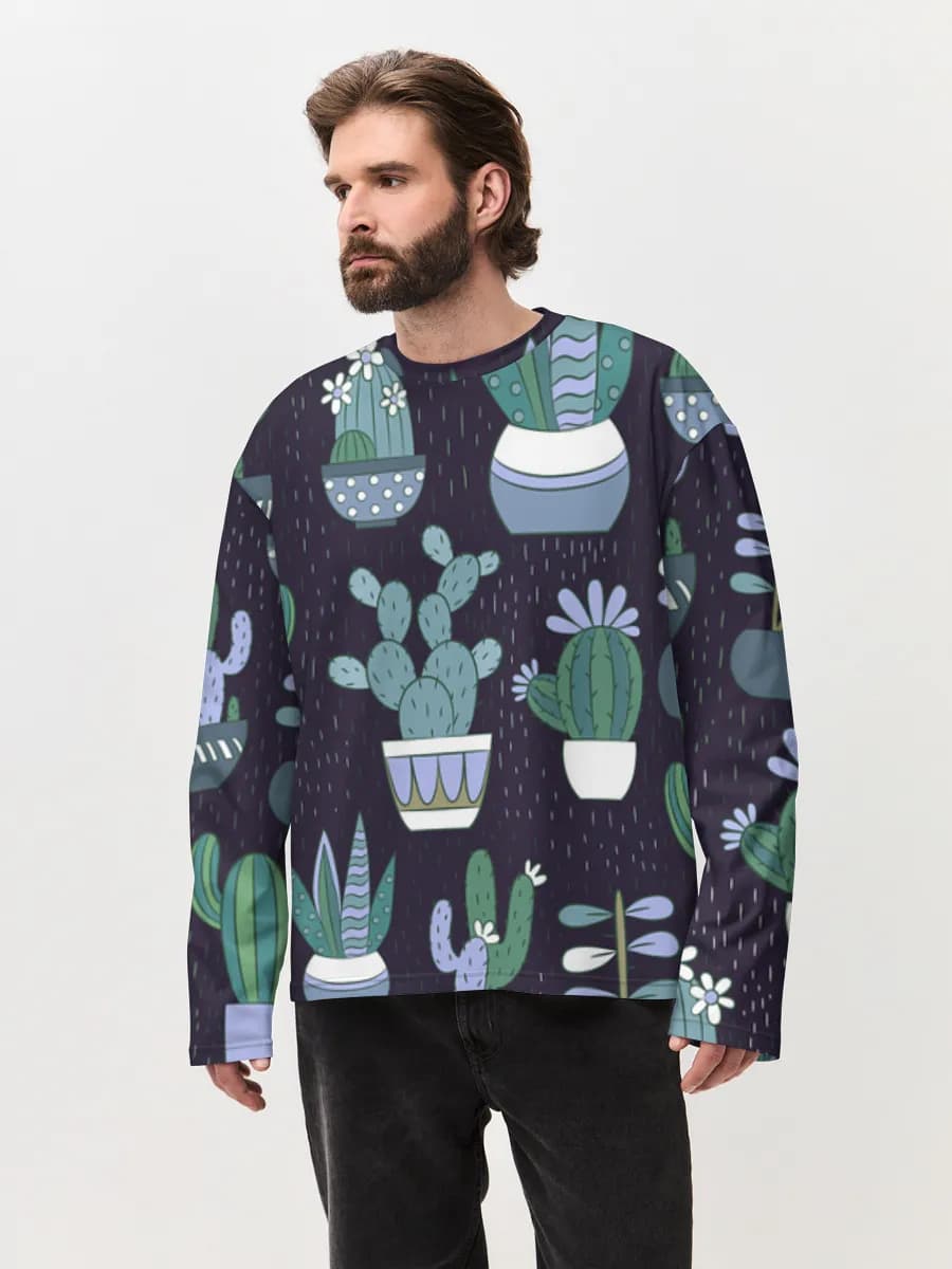 Camiseta de manga larga de algodón extragrande para hombre