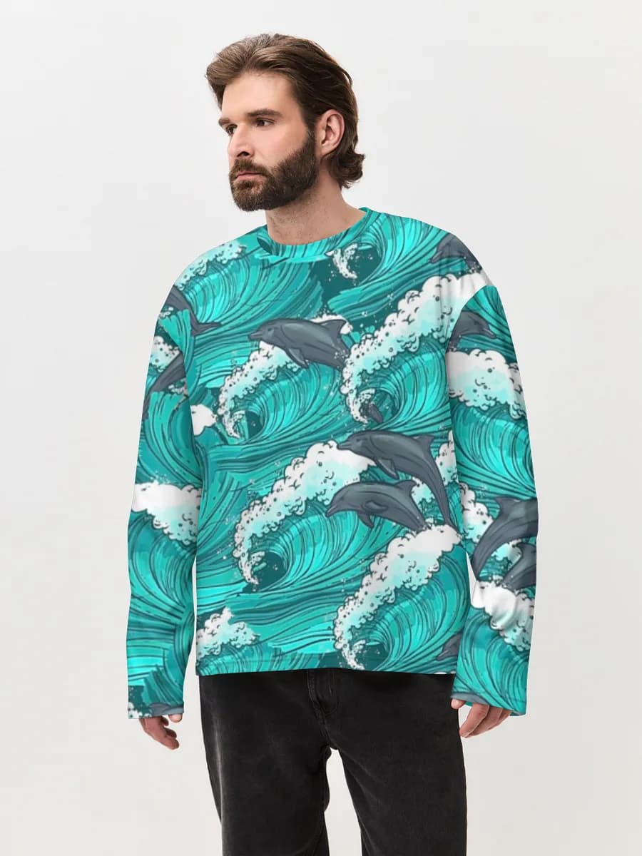 Herren Oversized Baumwoll Langarmshirt