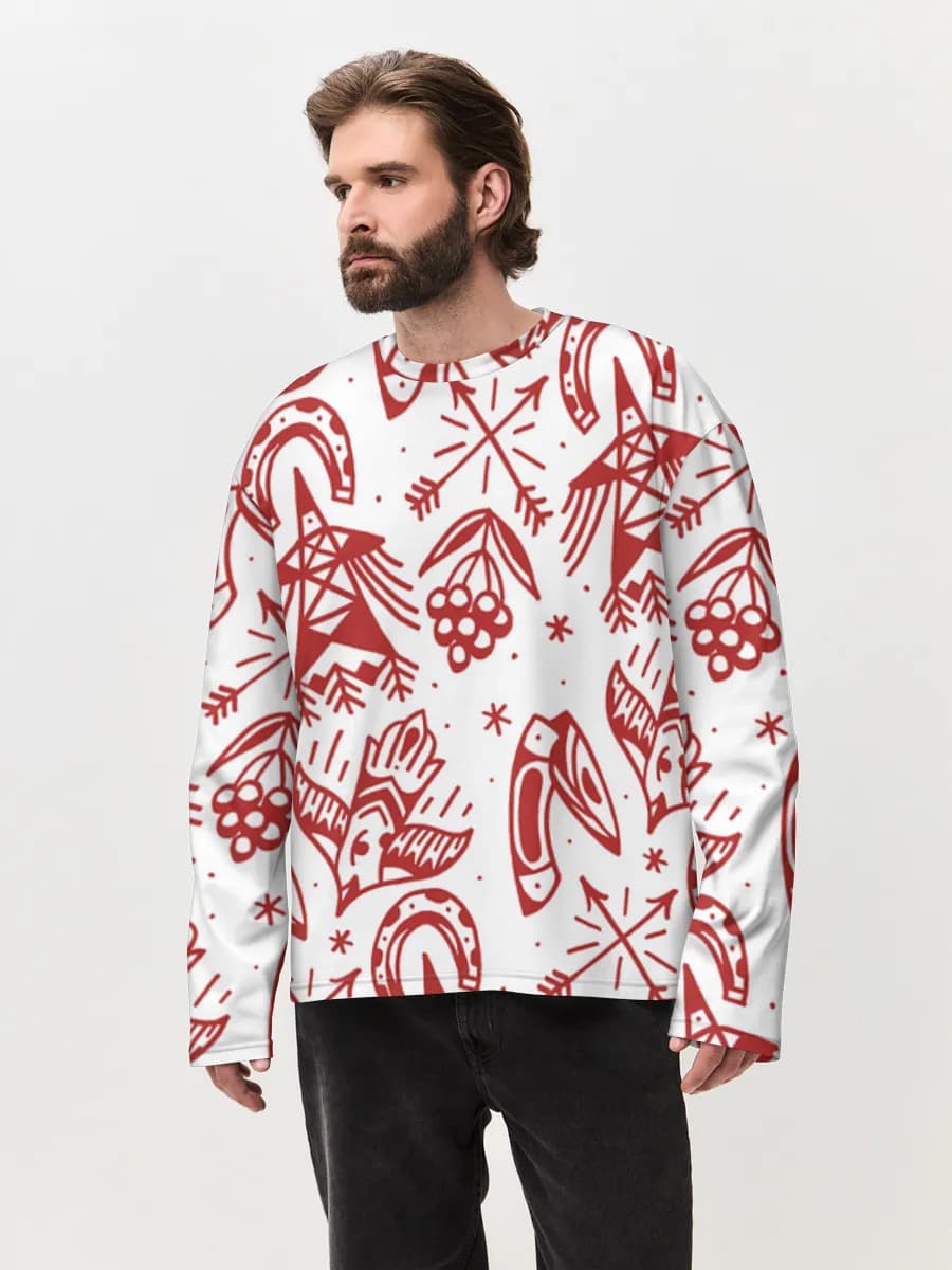 Herren Oversized Baumwoll Langarmshirt