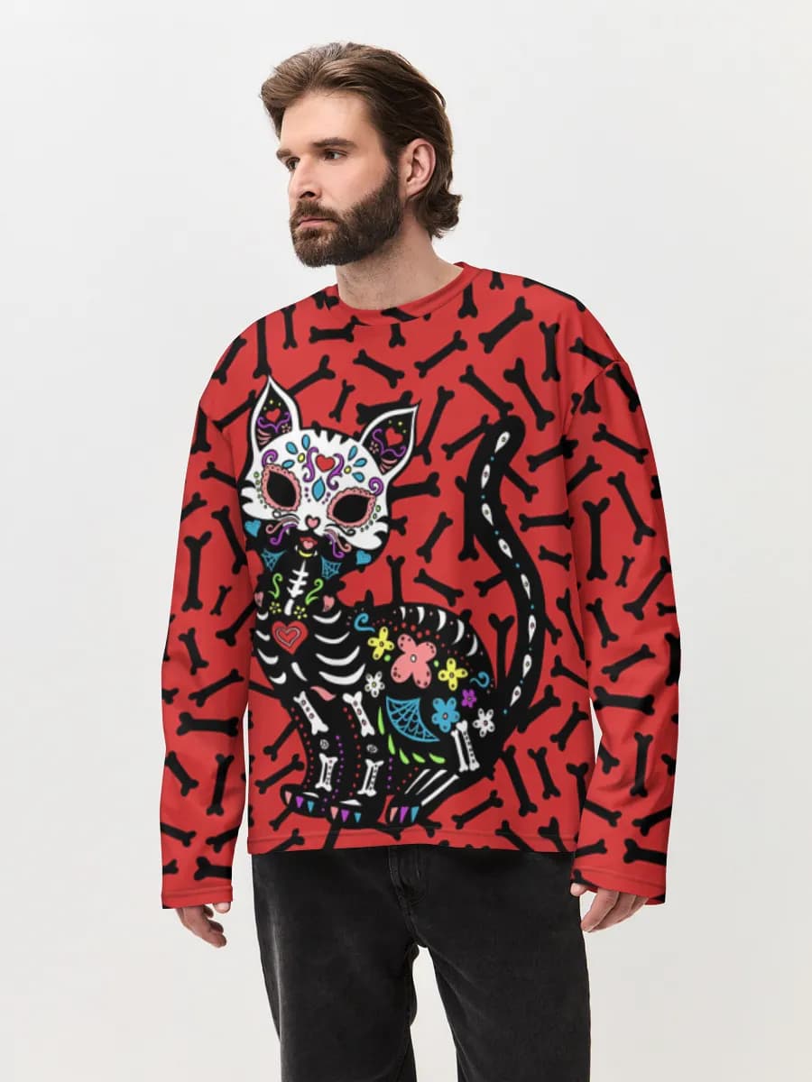 Camiseta de manga larga de algodón extragrande para hombre