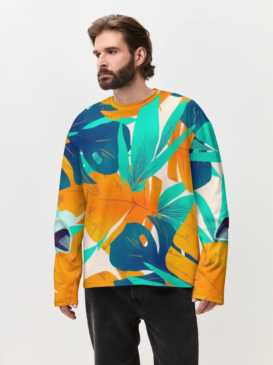 Camiseta de manga larga de algodón extragrande para hombre