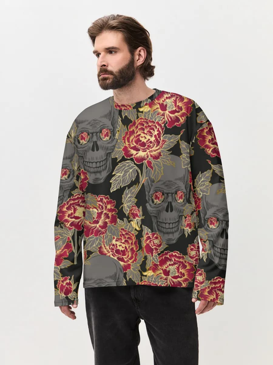 Camiseta de manga larga de algodón extragrande para hombre