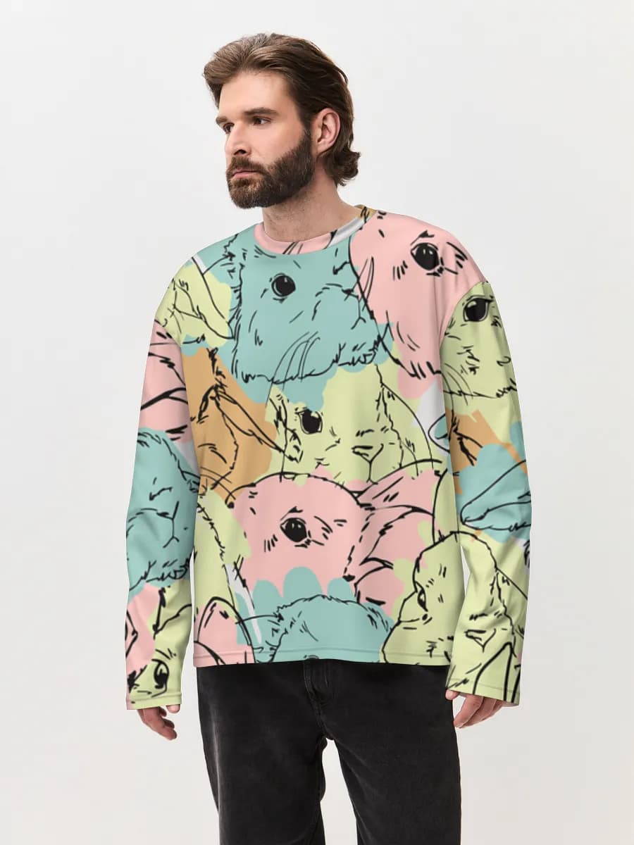 Herren Oversized Baumwoll Langarmshirt