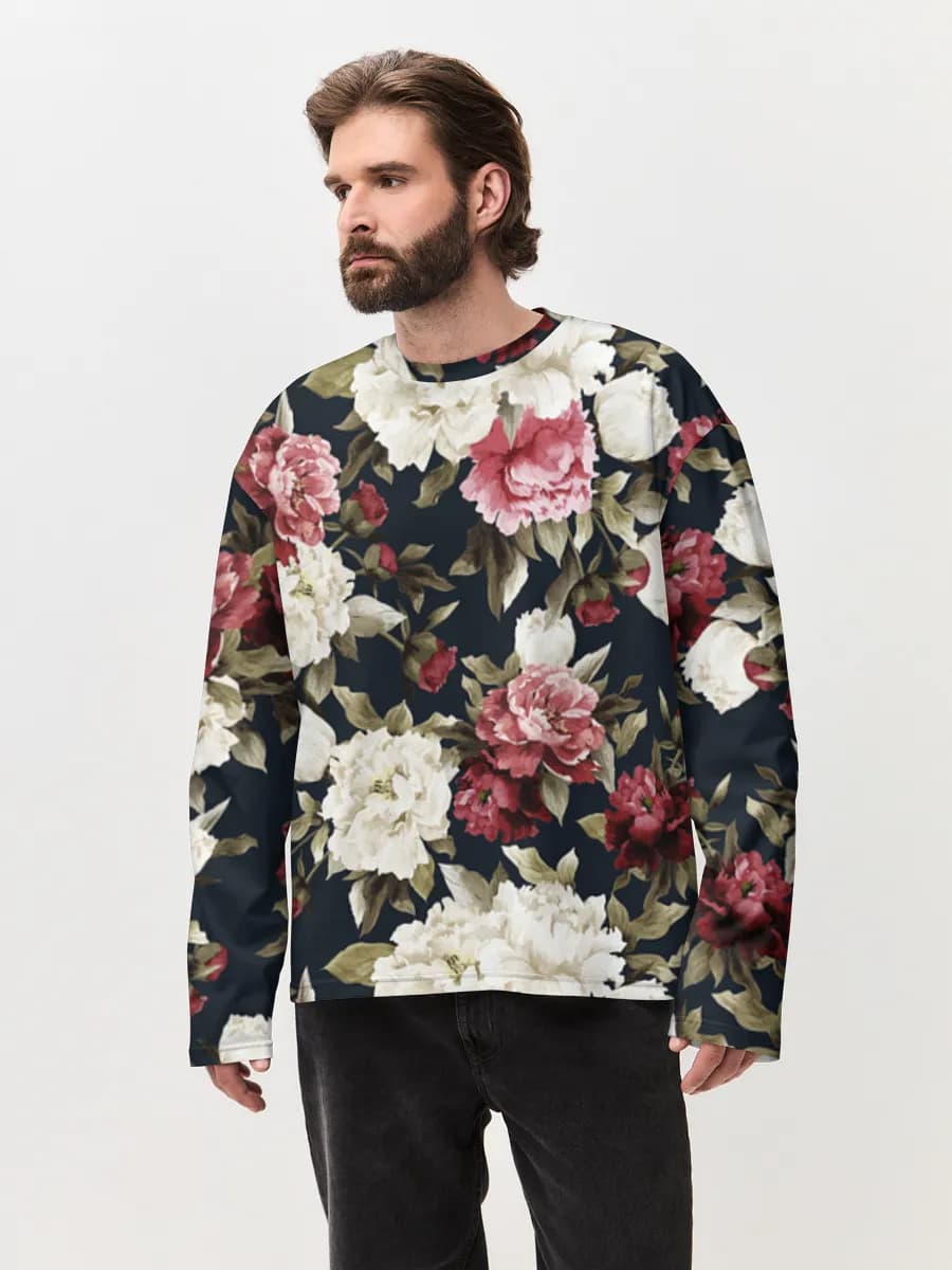 Herren Oversized Baumwoll Langarmshirt