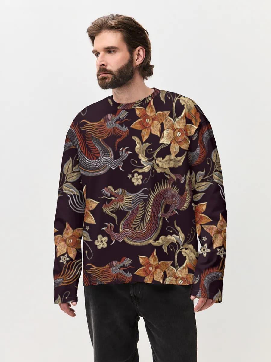 Herren Oversized Baumwoll Langarmshirt