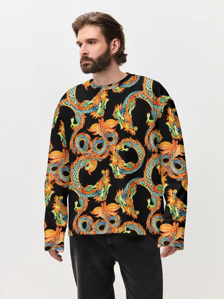Herren Oversized Baumwoll Langarmshirt