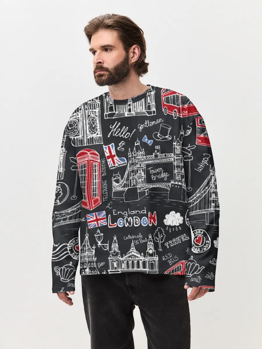 Herren Oversized Baumwoll Langarmshirt