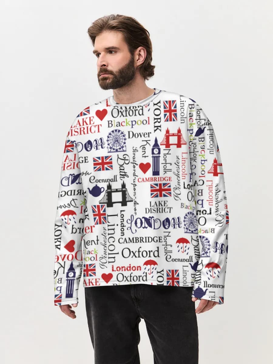 Herren Oversized Baumwoll Langarmshirt