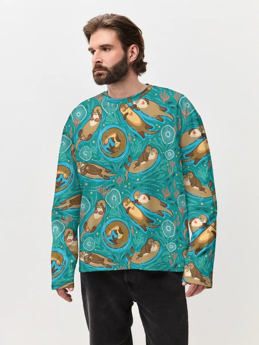 Herren Oversized Baumwoll Langarmshirt