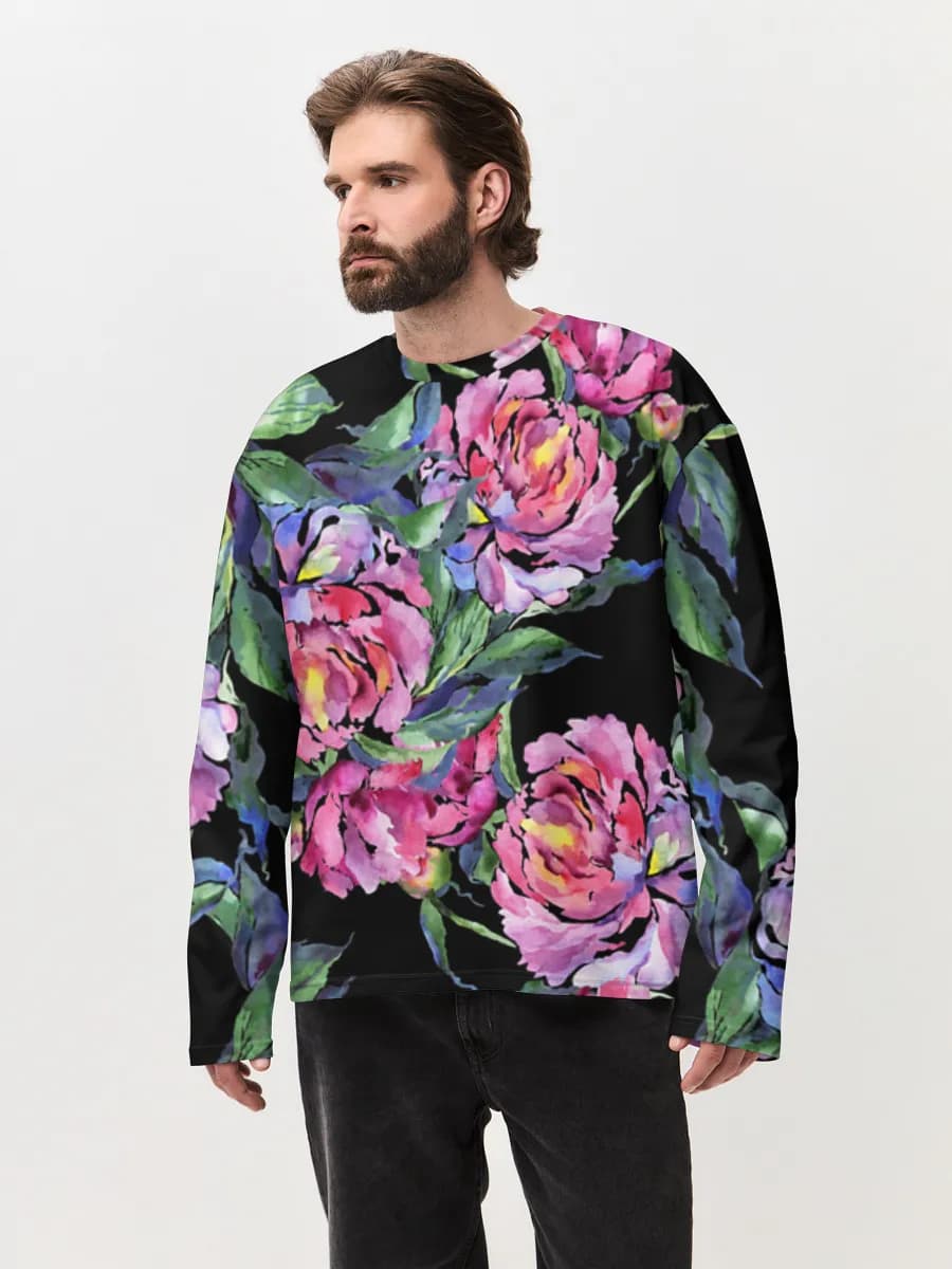 Herren Oversized Baumwoll Langarmshirt