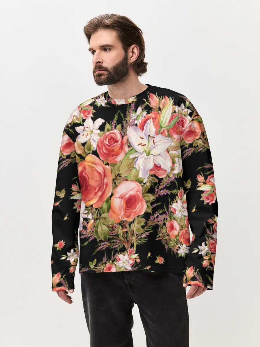 Camiseta de manga larga de algodón extragrande para hombre