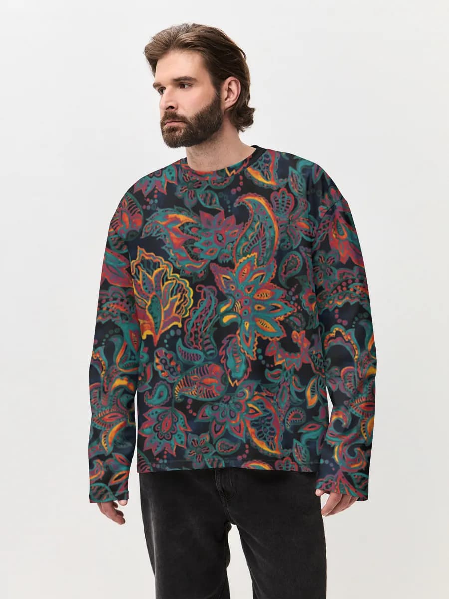 Herren Oversized Baumwoll Langarmshirt