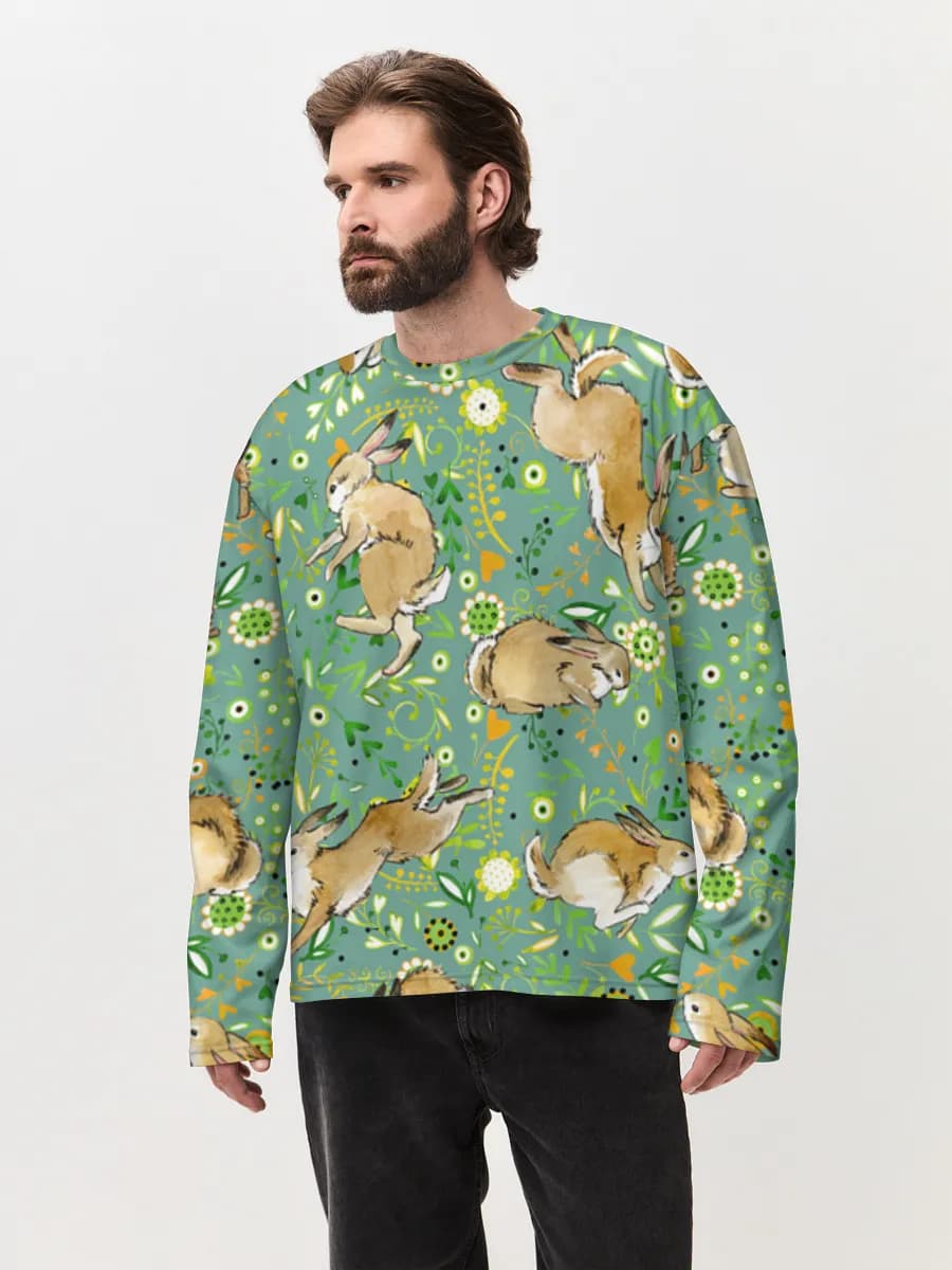 Camiseta de manga larga de algodón extragrande para hombre