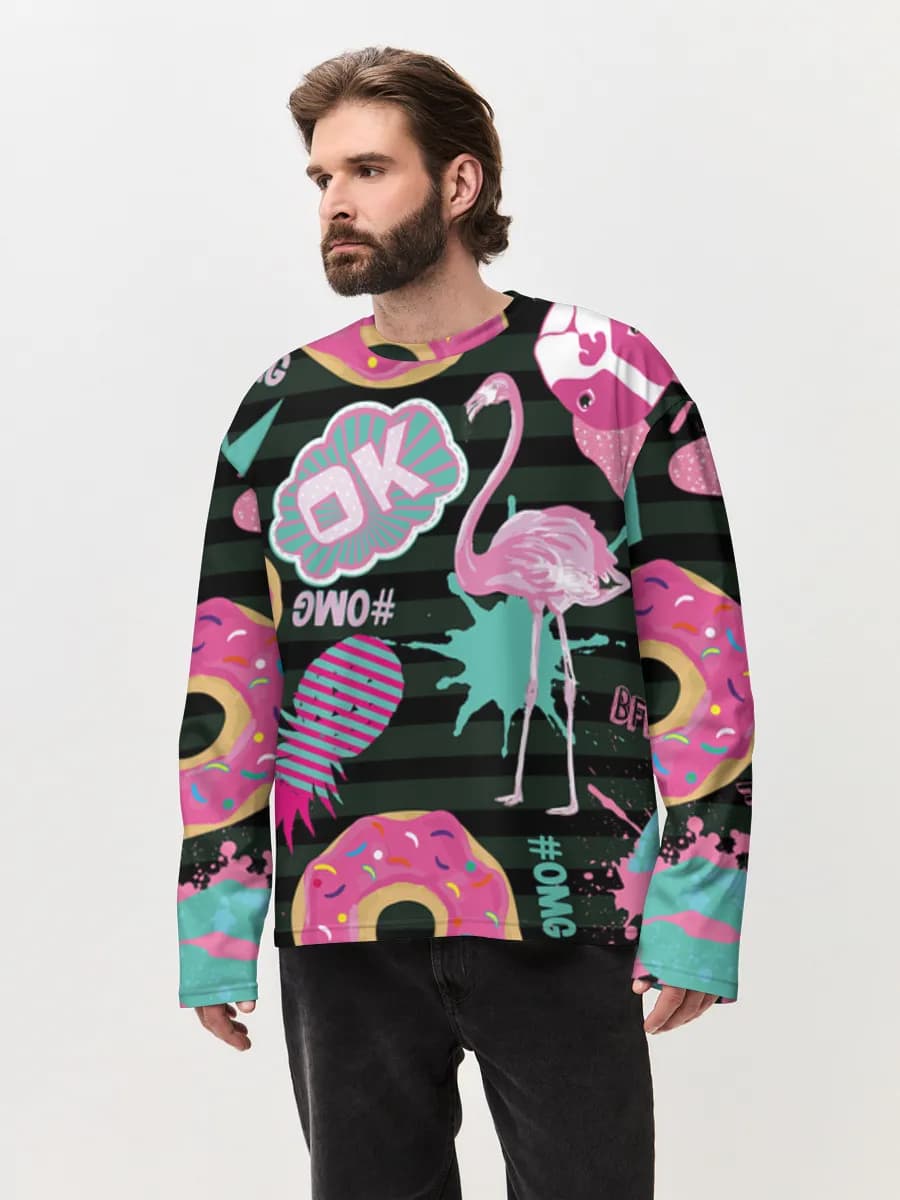 Camiseta de manga larga de algodón extragrande para hombre