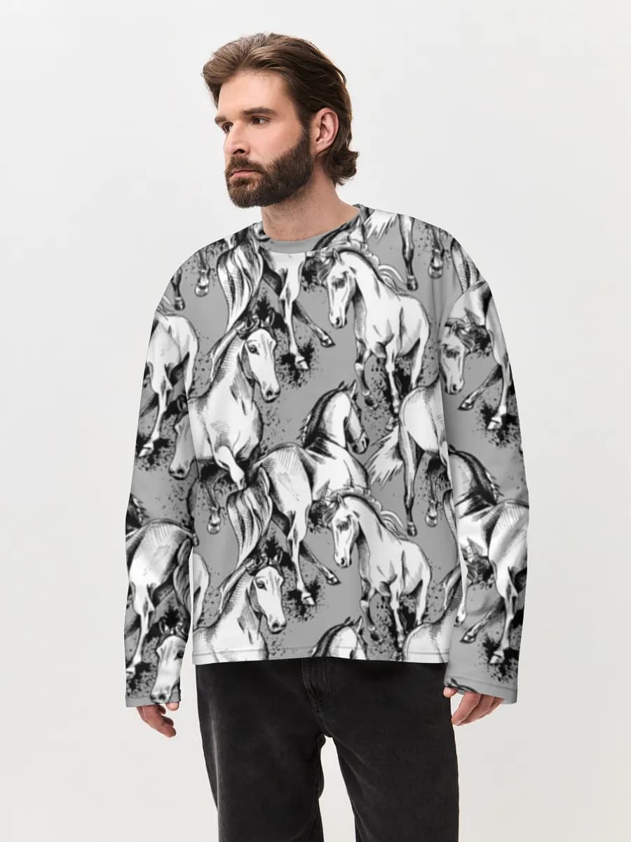 Herren Oversized Baumwoll Langarmshirt