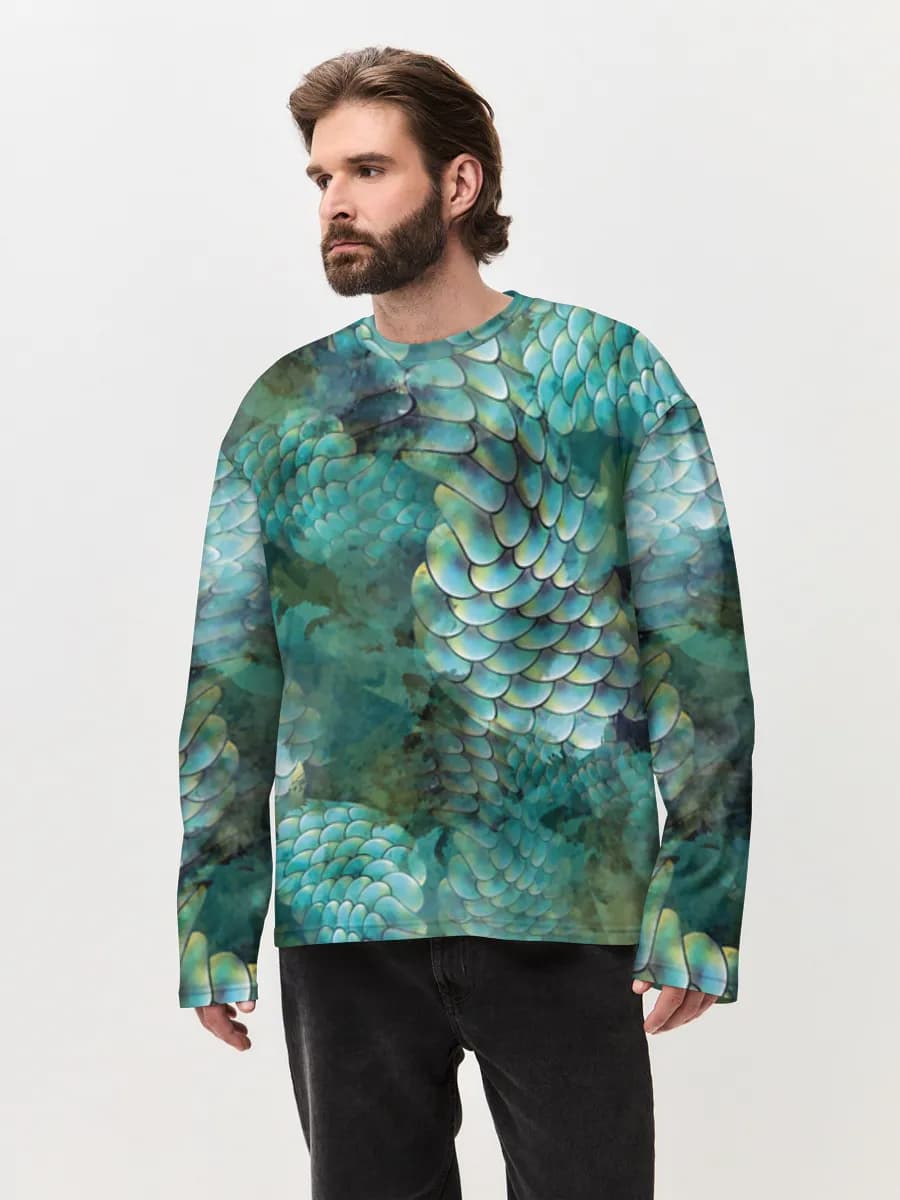 Herren Oversized Baumwoll Langarmshirt
