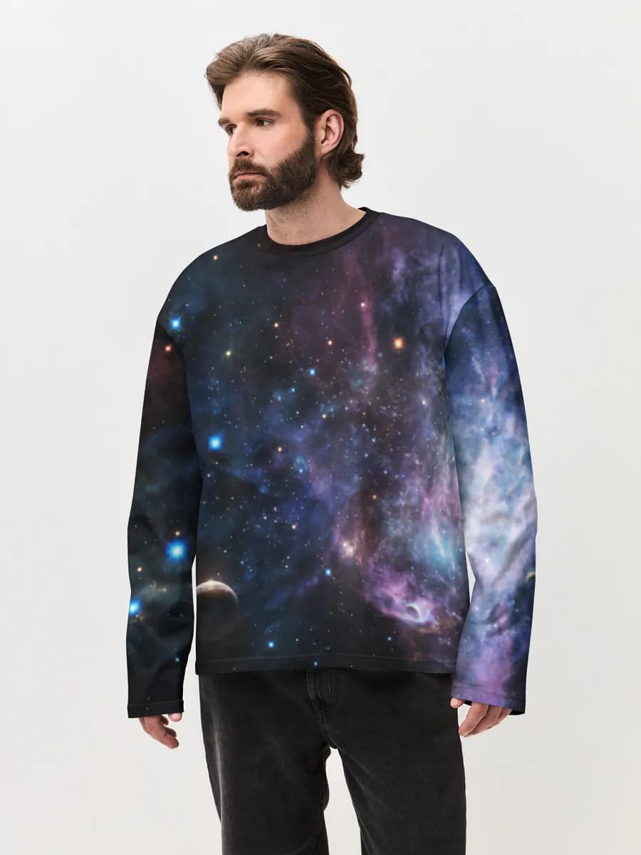 Herren Oversized Baumwoll Langarmshirt
